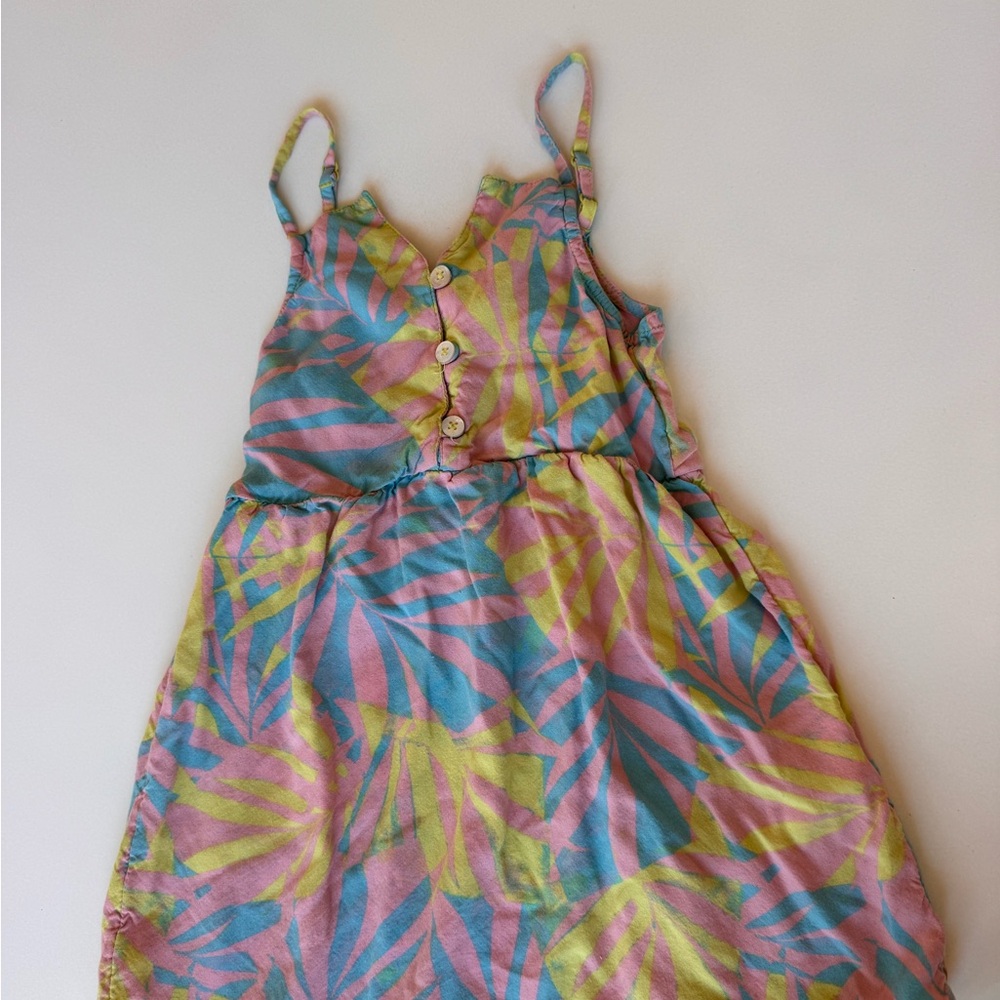 Roxy Girls' Tropical Leaf Spaghetti-Strap Dress in Pink, Blue & Yellow-Green